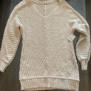 Free People Cream V-Neck Sweater